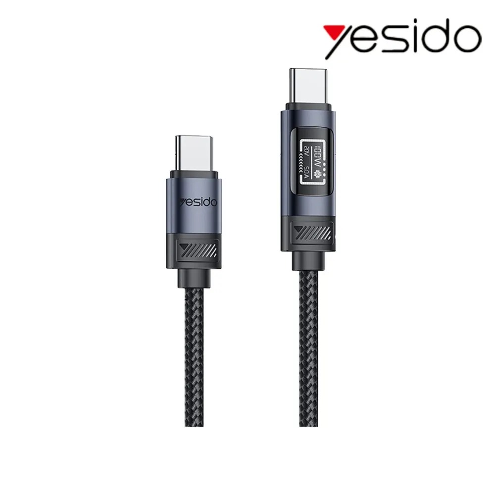 yesido CA202 Type-C to Type-C 數顯充電線(PD100W)(1.2M) PD超級快充線 閃充線◉80D030